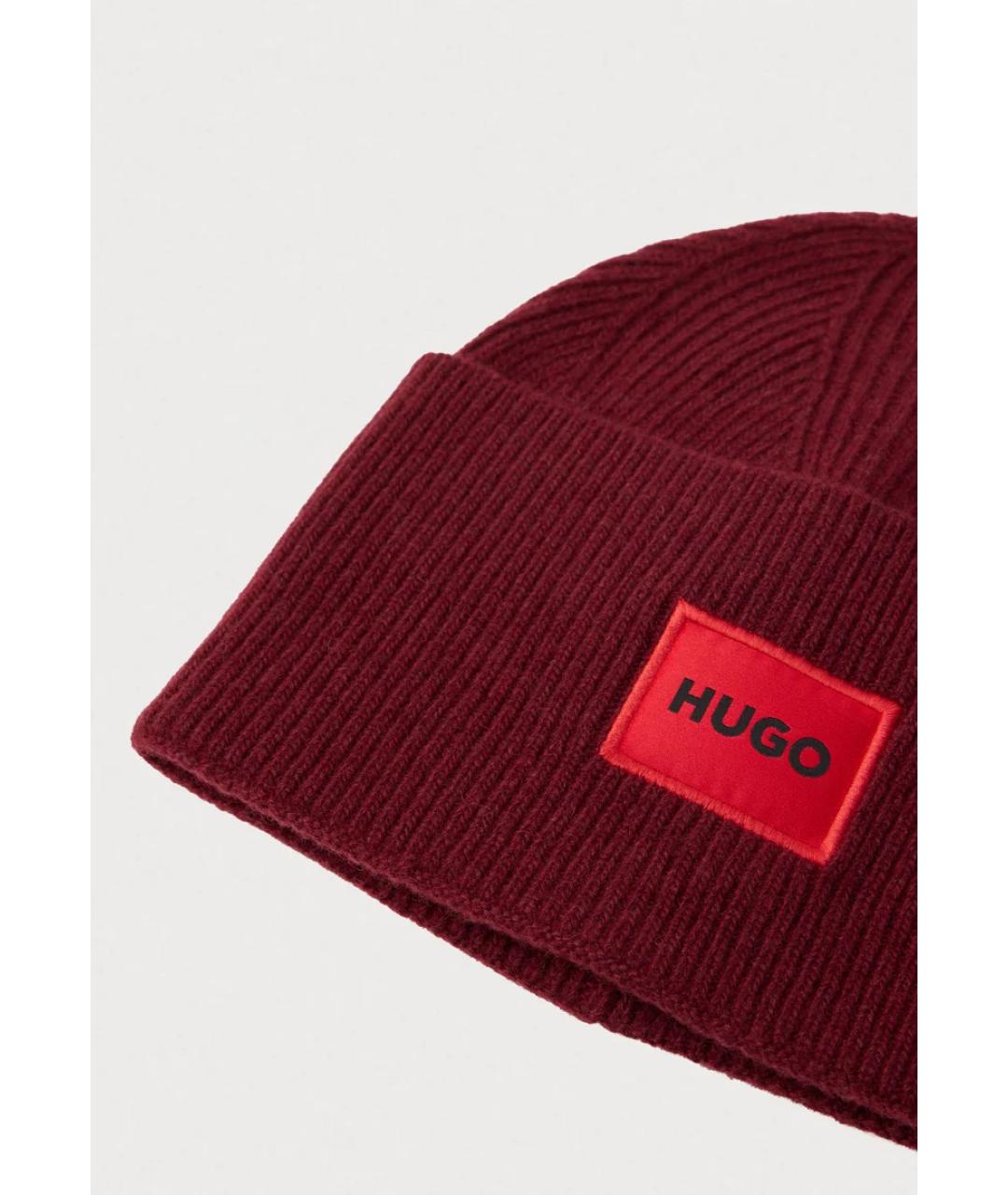 HUGO Бордовая шерстяная шапка, фото 3