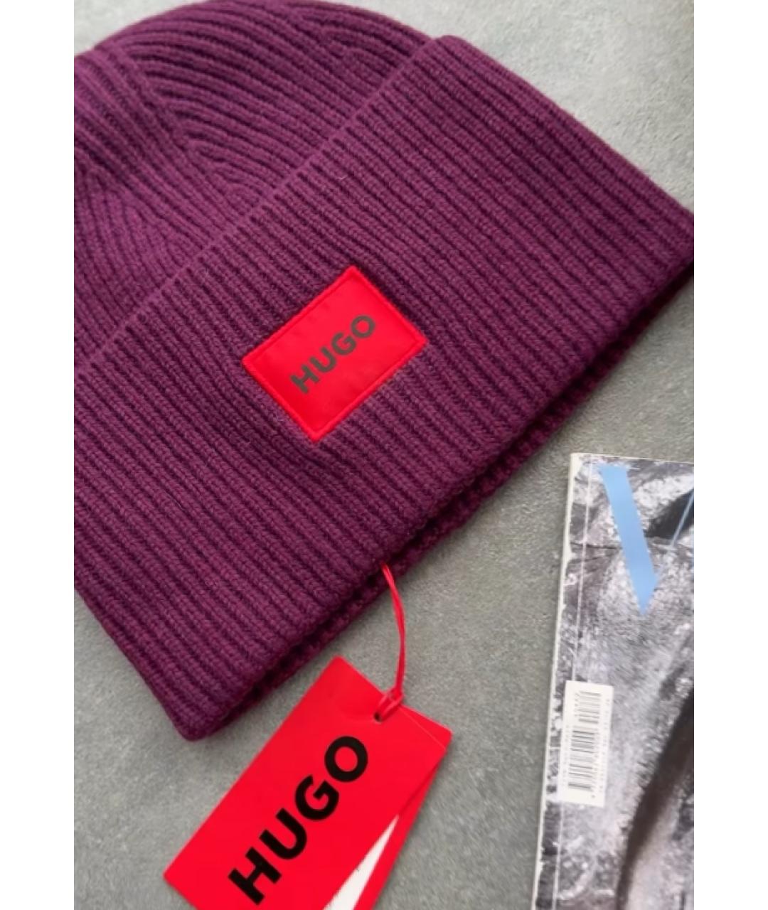 HUGO Бордовая шерстяная шапка, фото 5