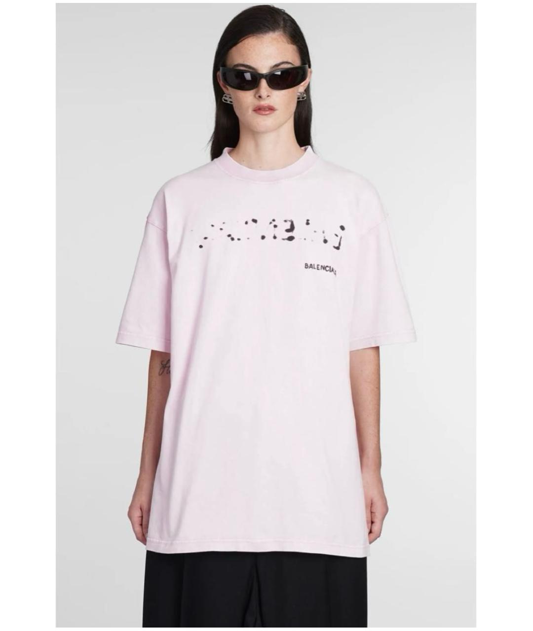 BALENCIAGA Розовая хлопковая футболка, фото 4