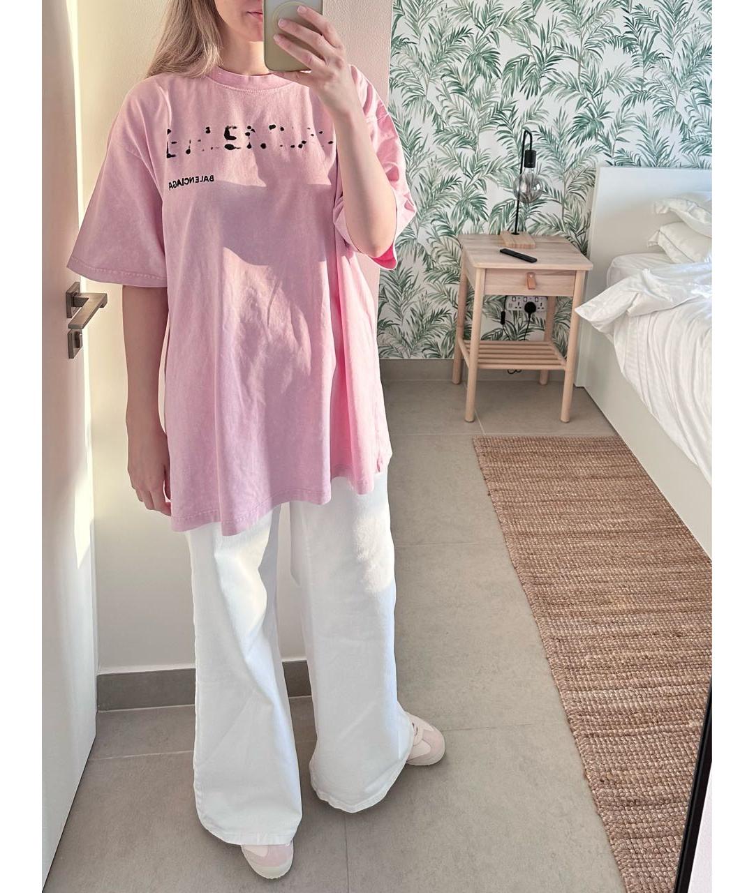 BALENCIAGA Розовая хлопковая футболка, фото 5