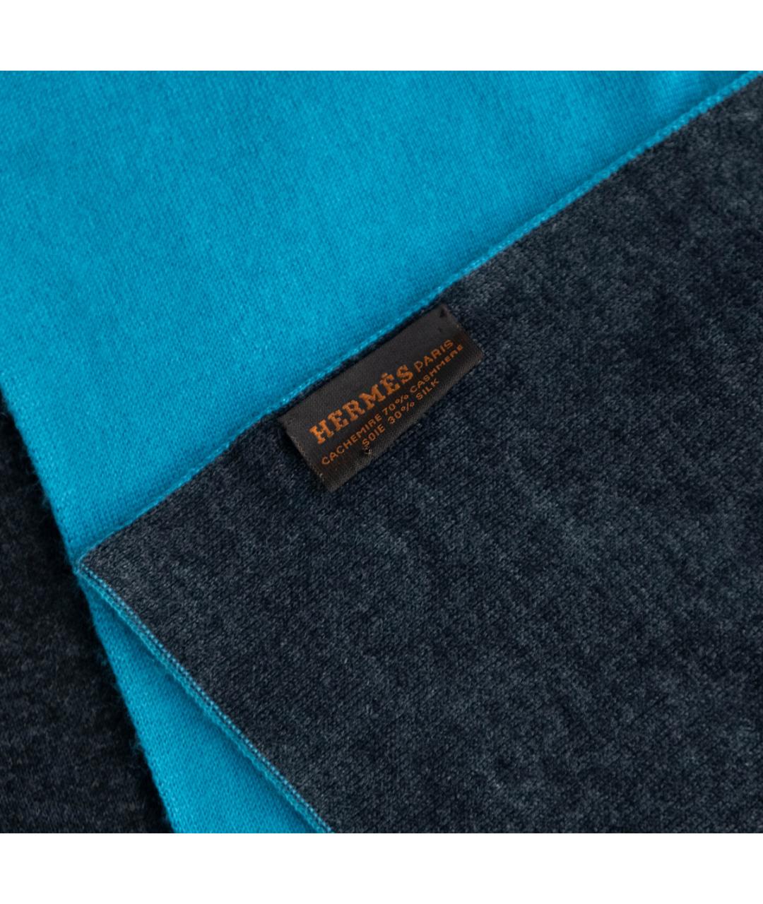 HERMES Голубой кашемировый шарф, фото 4