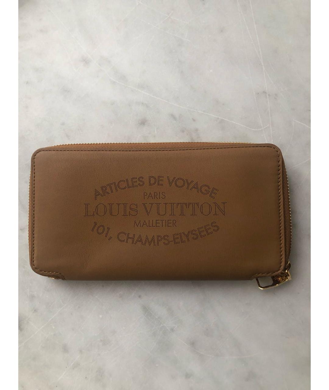 LOUIS VUITTON Бежевый кожаный кошелек, фото 5