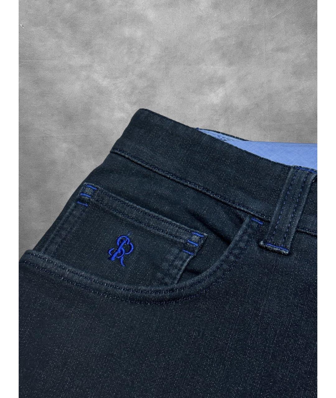 STEFANO RICCI Темно-синие хлопко-полиэстеровые прямые джинсы, фото 5