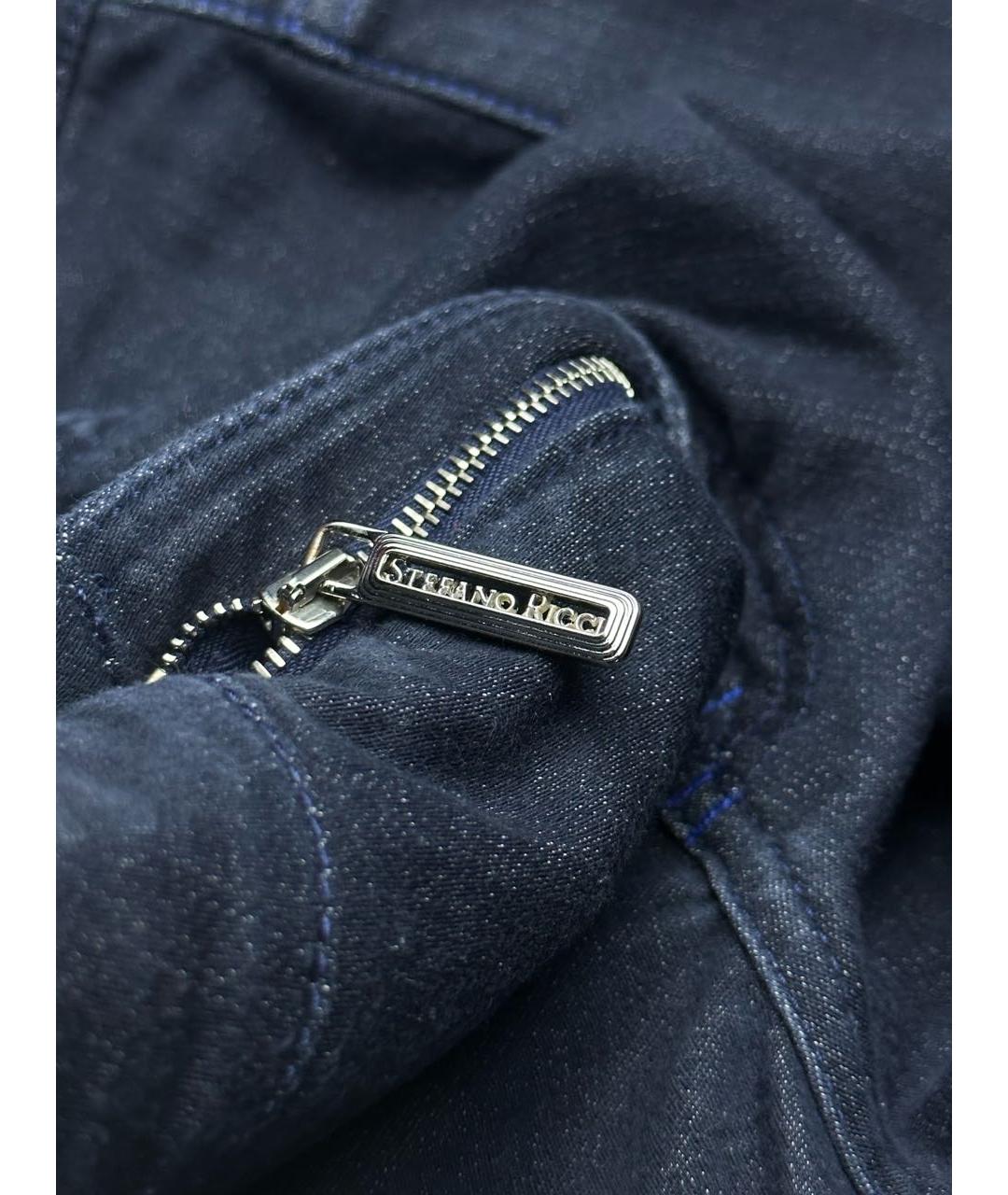 STEFANO RICCI Темно-синие хлопко-полиэстеровые прямые джинсы, фото 4
