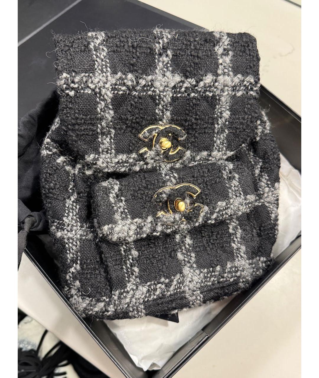 CHANEL Черный твидовый рюкзак, фото 9