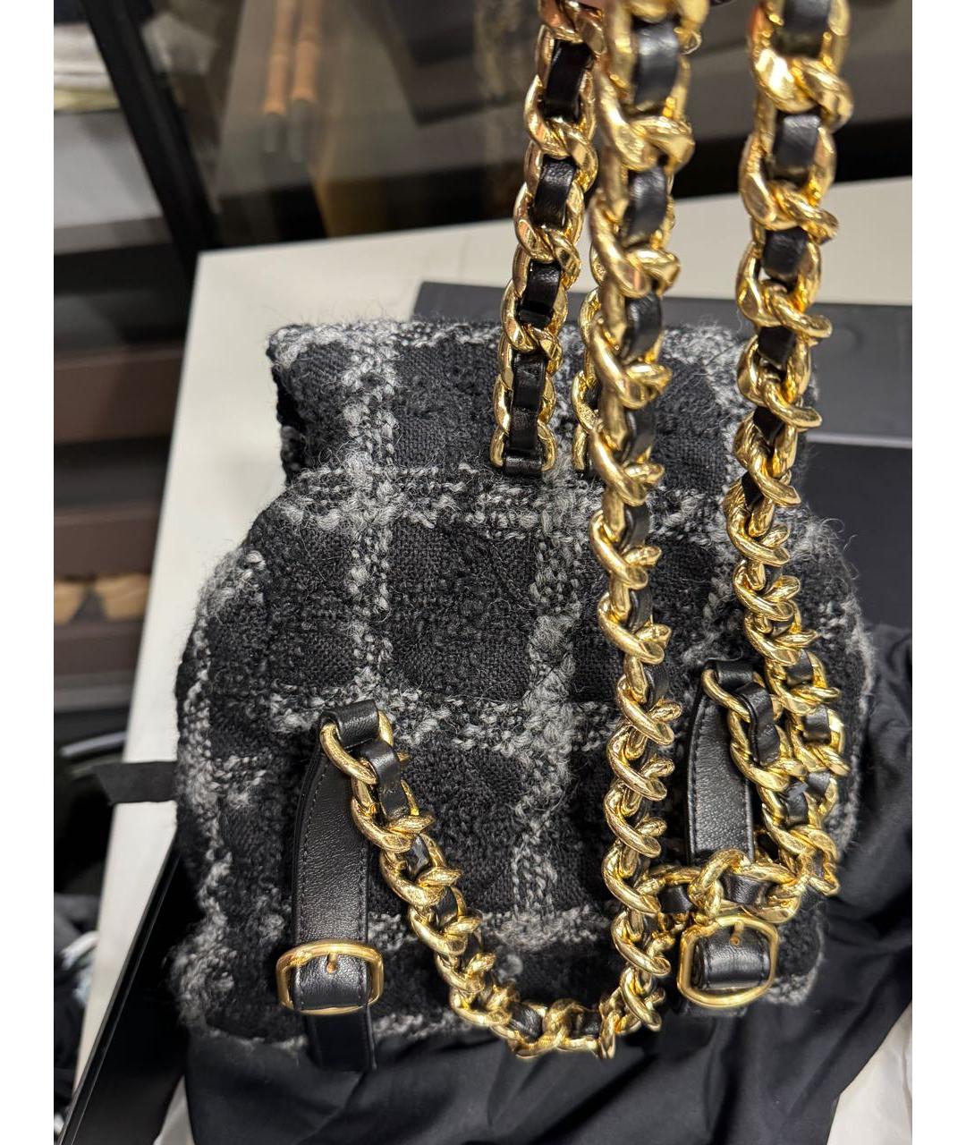 CHANEL Черный твидовый рюкзак, фото 3