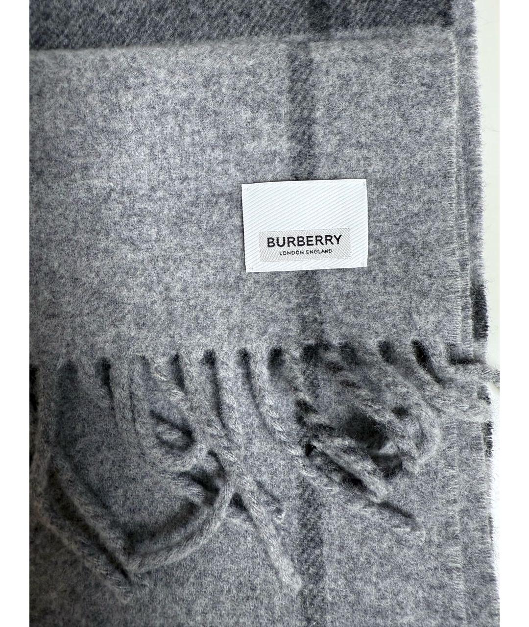 BURBERRY Серый шерстяной шарф, фото 4