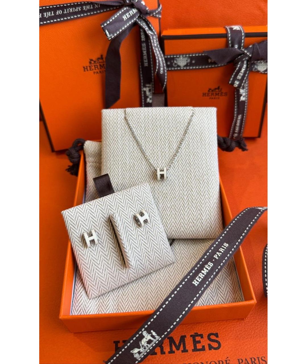 HERMES Белые металлические серьги, фото 5