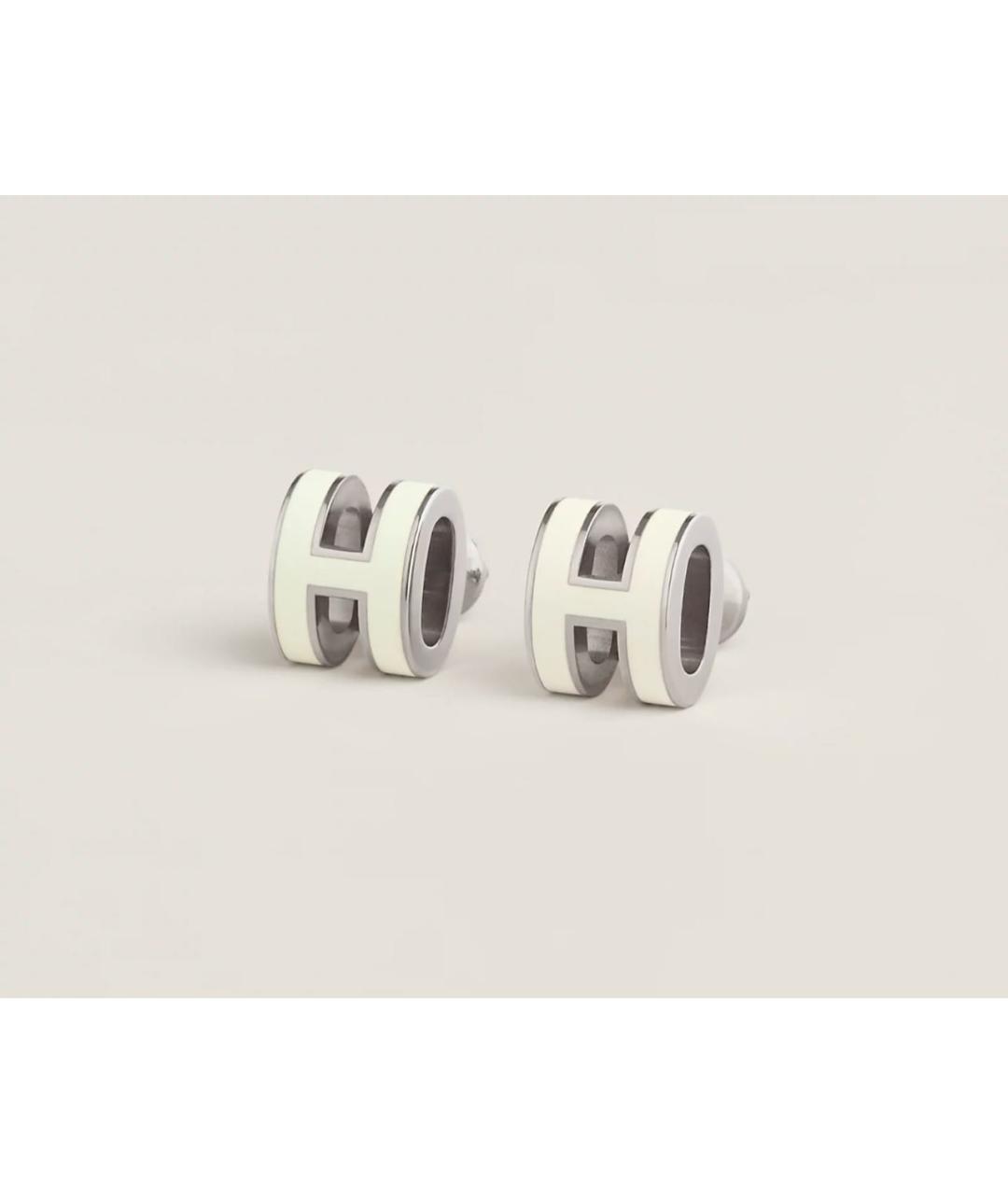 HERMES Белые металлические серьги, фото 6