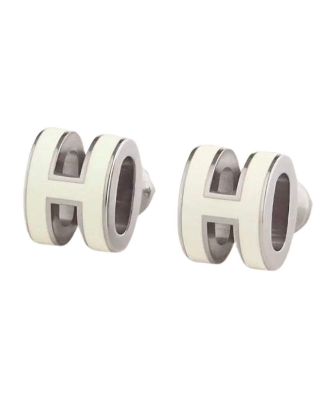 HERMES Белые металлические серьги, фото 1