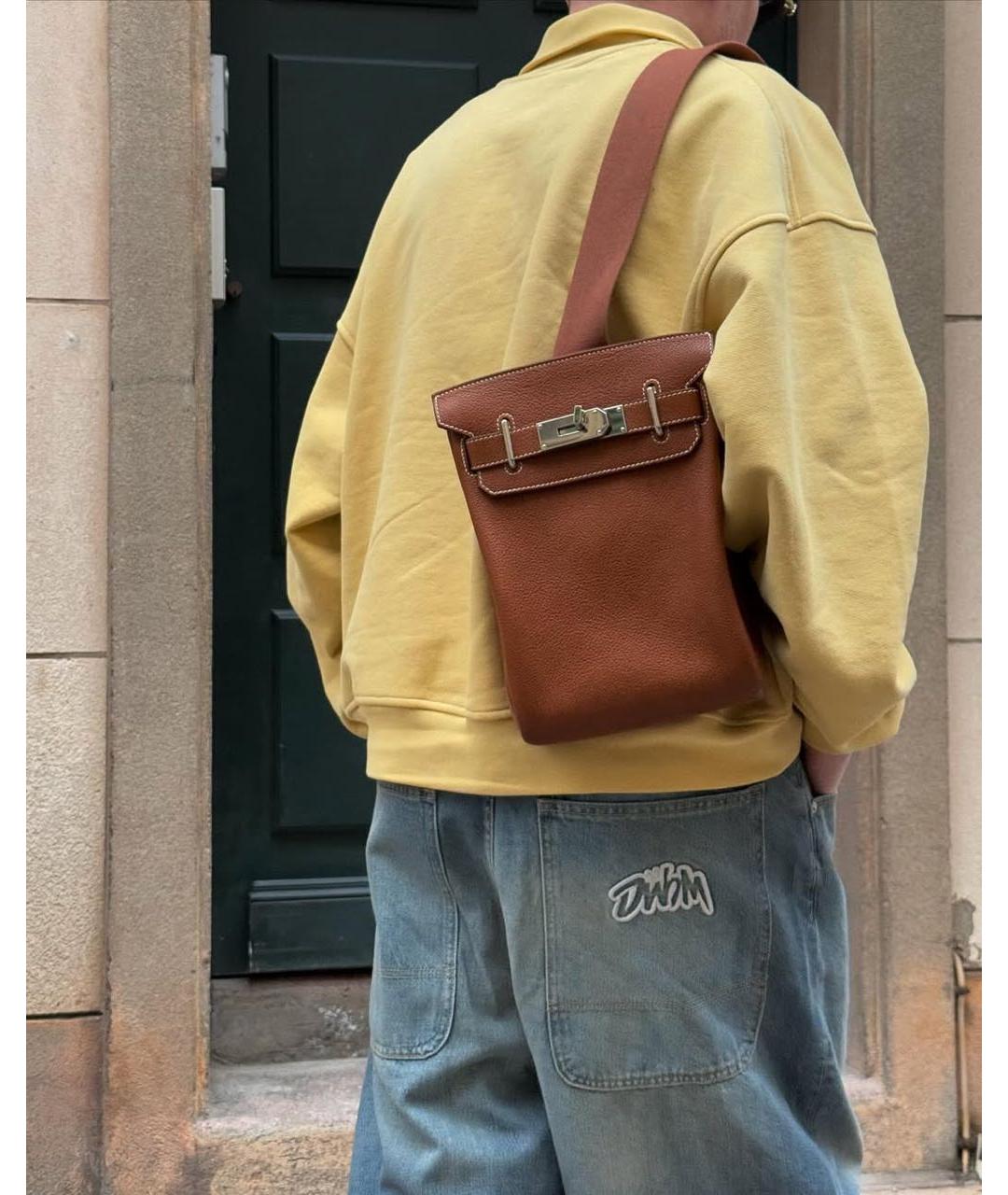 HERMES Коричневая кожаная сумка на плечо, фото 7