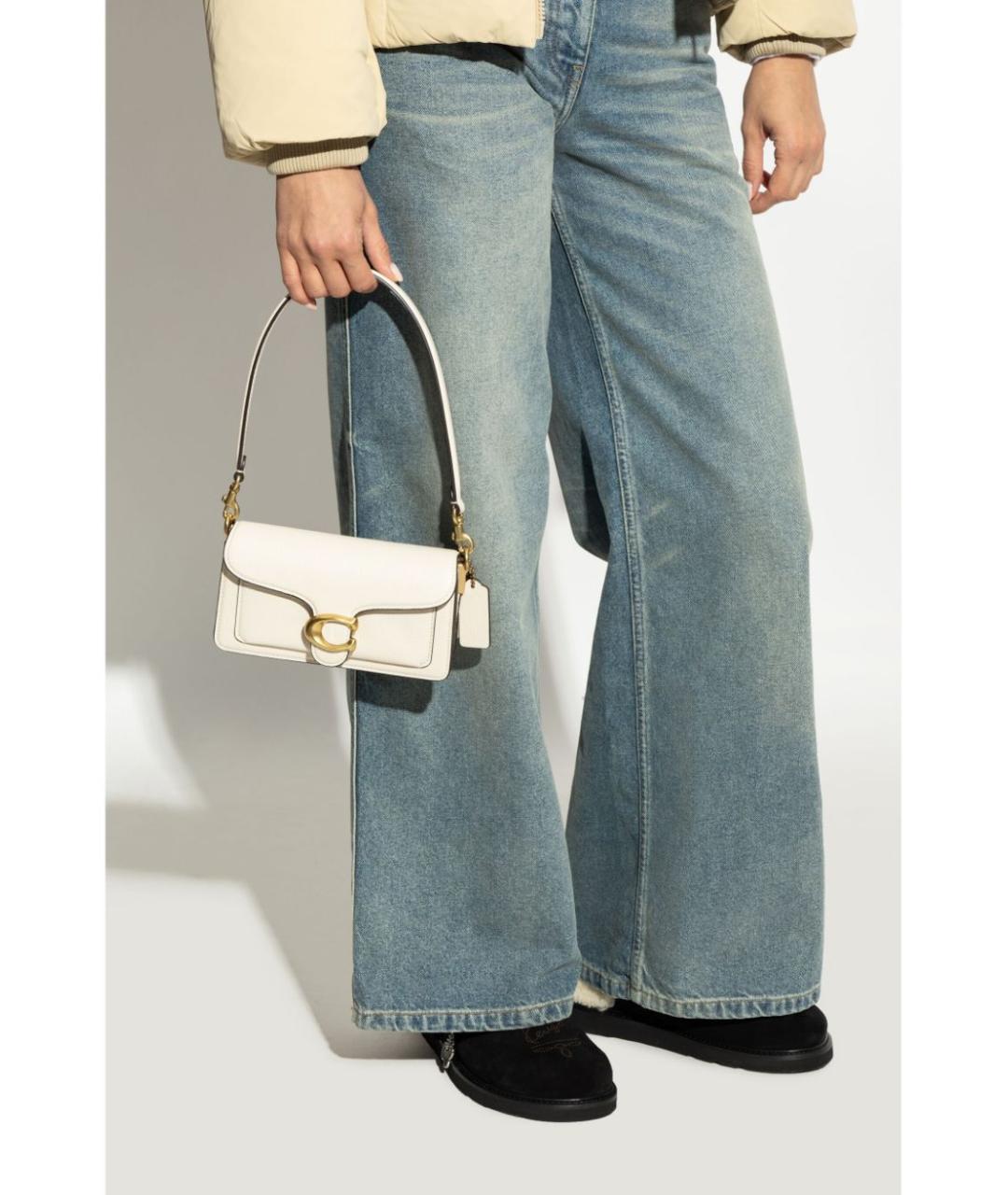 COACH Белая кожаная сумка с короткими ручками, фото 7