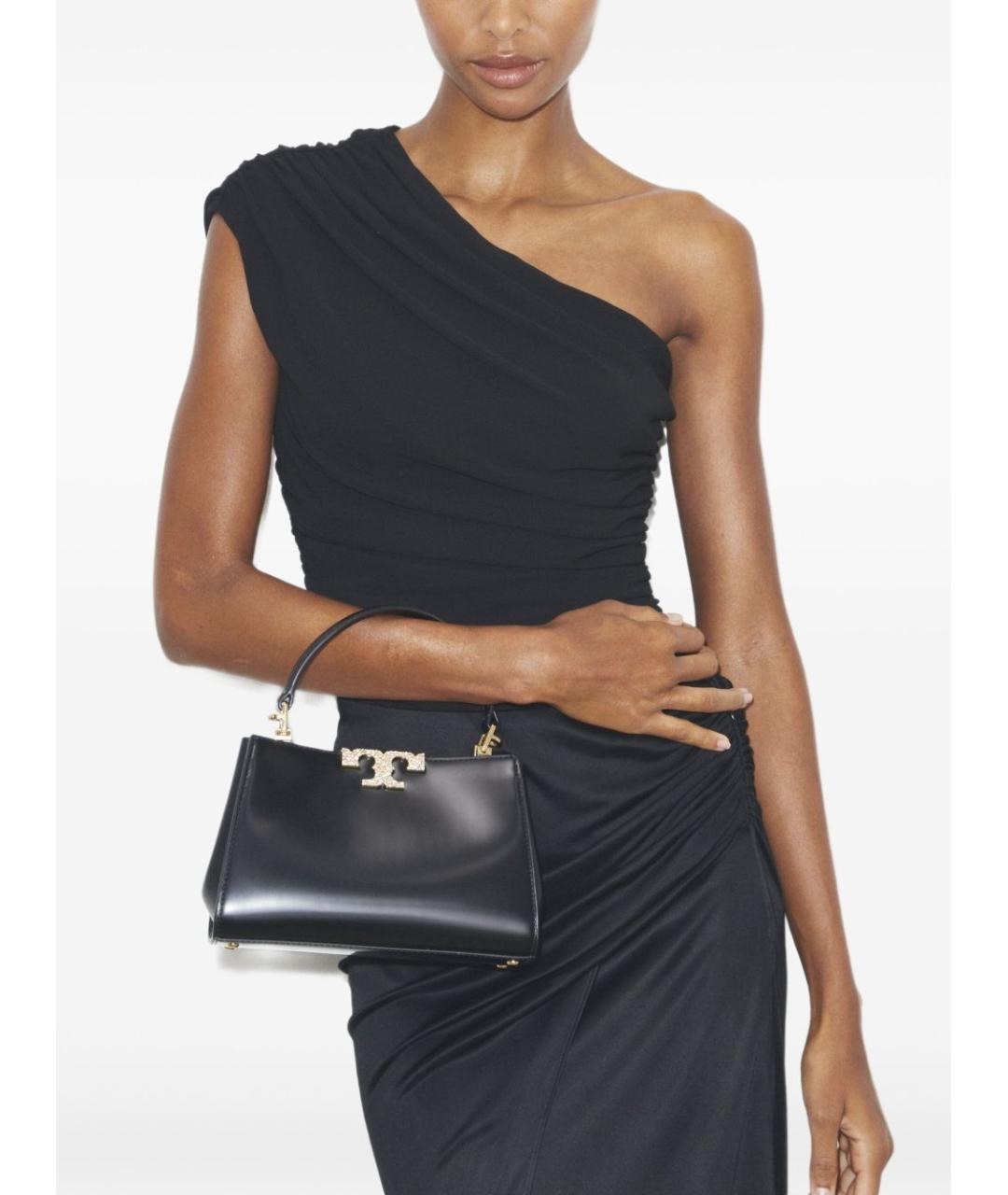 TORY BURCH Черная кожаная сумка с короткими ручками, фото 5