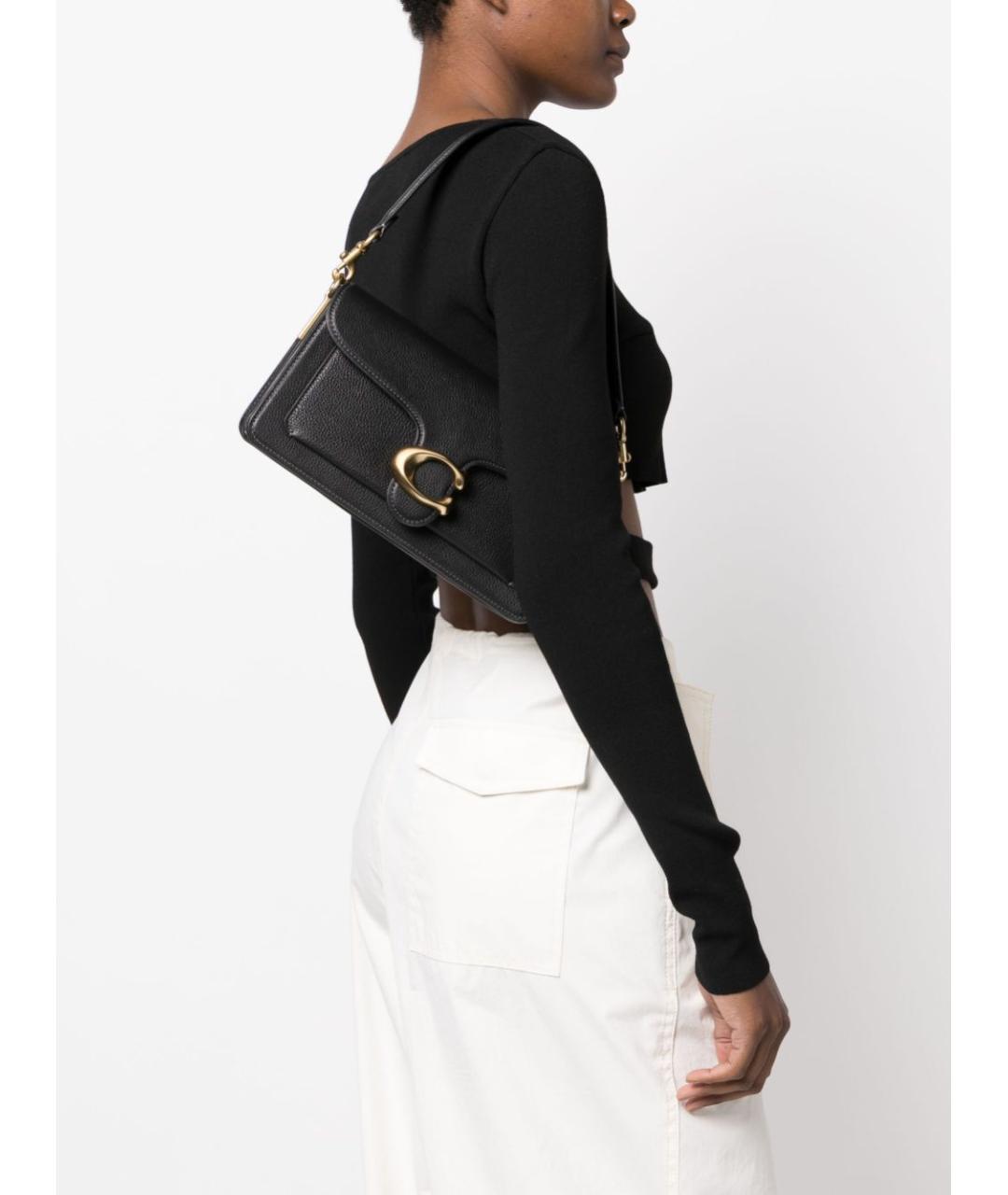 COACH Черная кожаная сумка с короткими ручками, фото 5