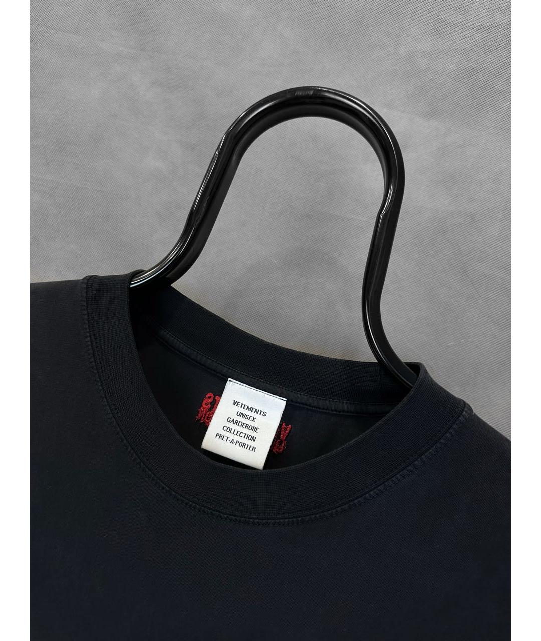 VETEMENTS Черная хлопко-эластановая футболка, фото 3