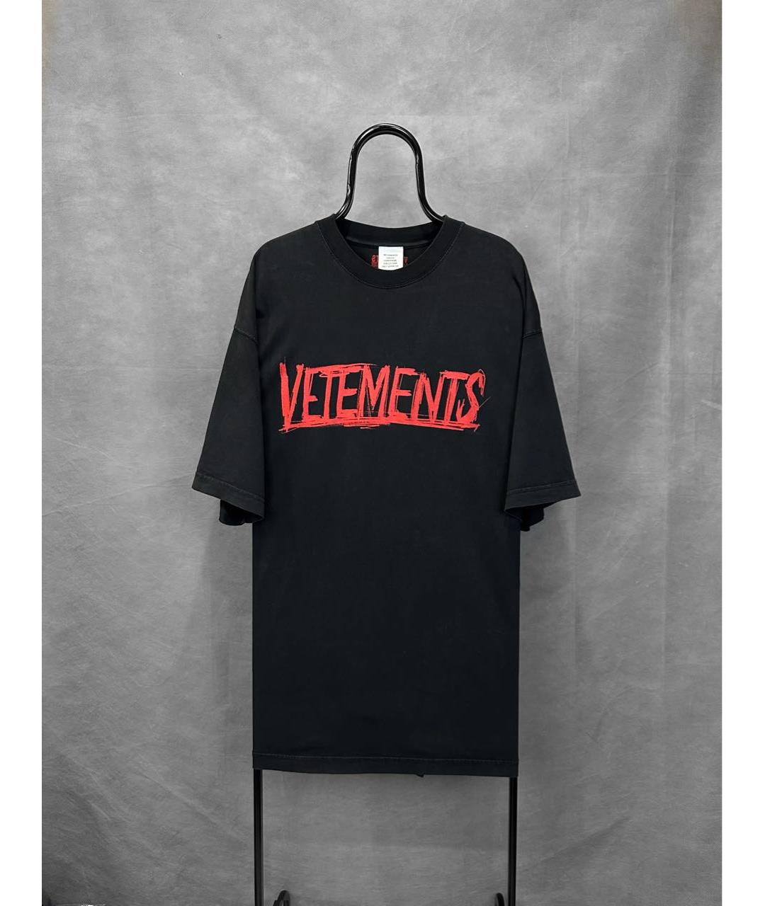 VETEMENTS Черная хлопко-эластановая футболка, фото 9