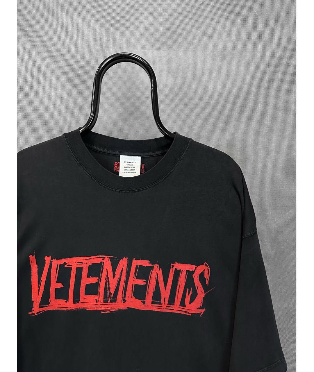 VETEMENTS Черная хлопко-эластановая футболка, фото 7