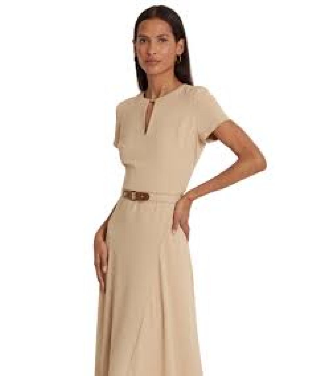 RALPH LAUREN Бежевое полиэстеровое платье, фото 2