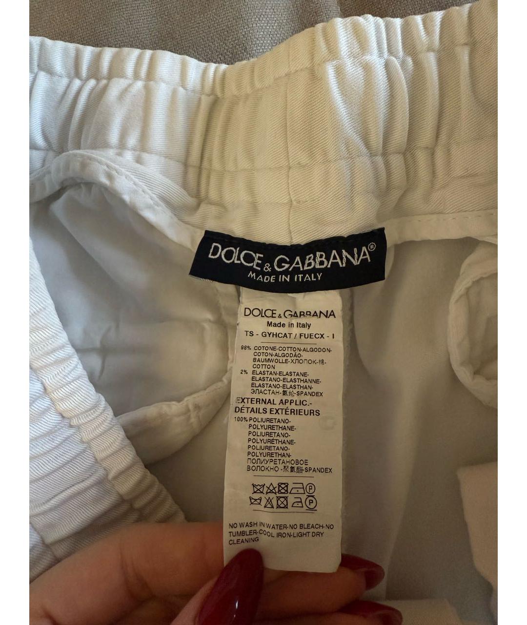 DOLCE&GABBANA Белые хлопко-эластановые повседневные брюки, фото 6