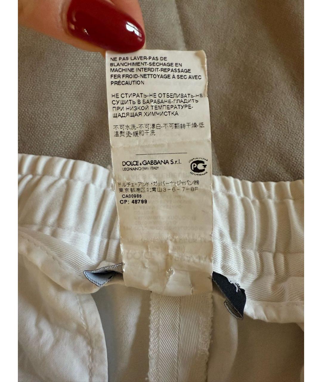 DOLCE&GABBANA Белые хлопко-эластановые повседневные брюки, фото 7