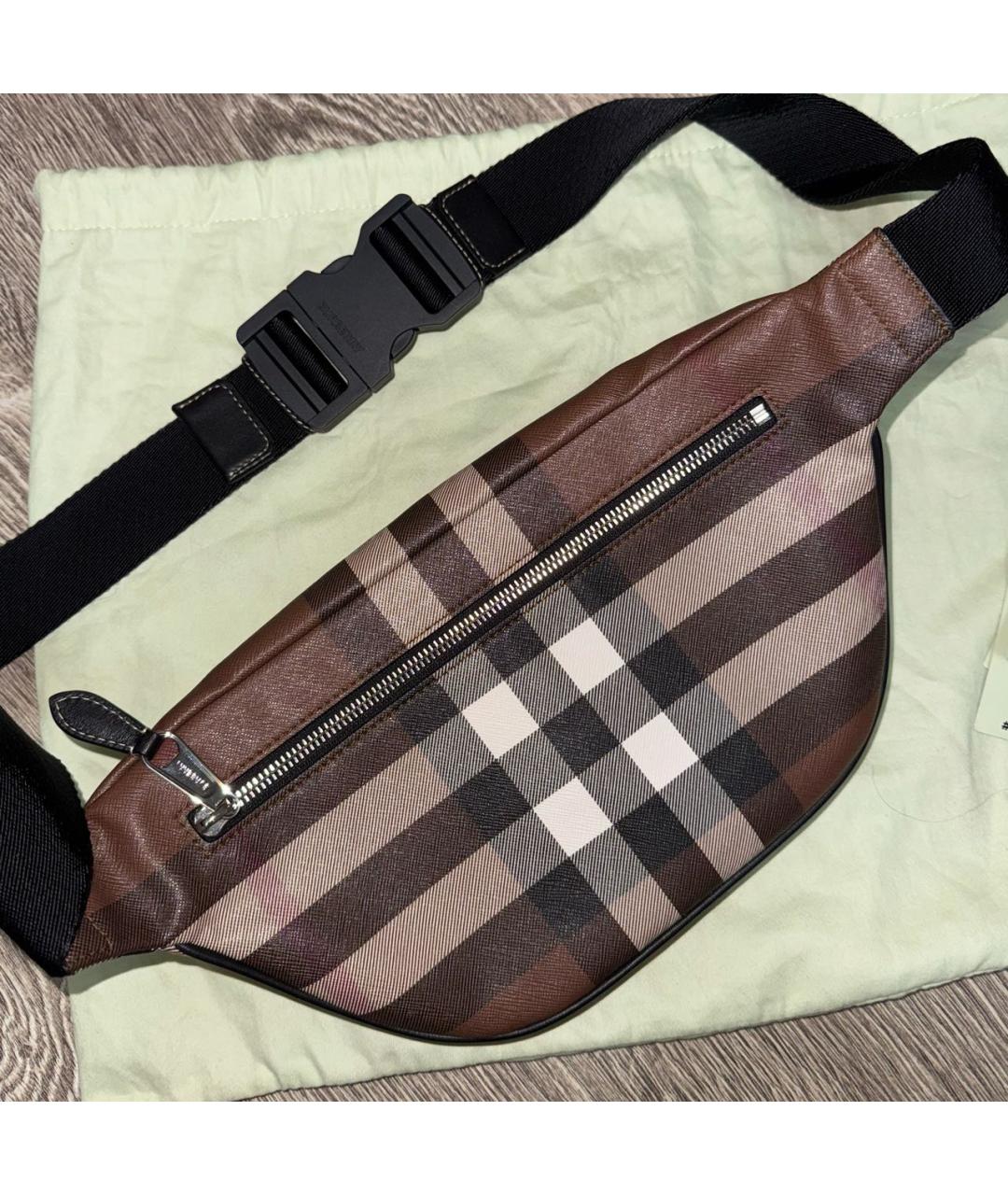 BURBERRY Коричневая кожаная поясная сумка, фото 5