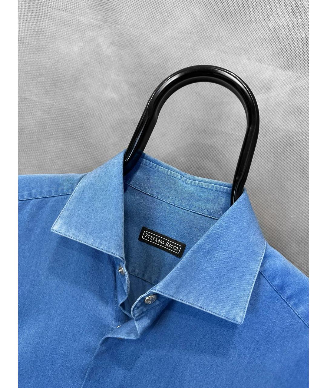 STEFANO RICCI Синяя хлопковая кэжуал рубашка, фото 3