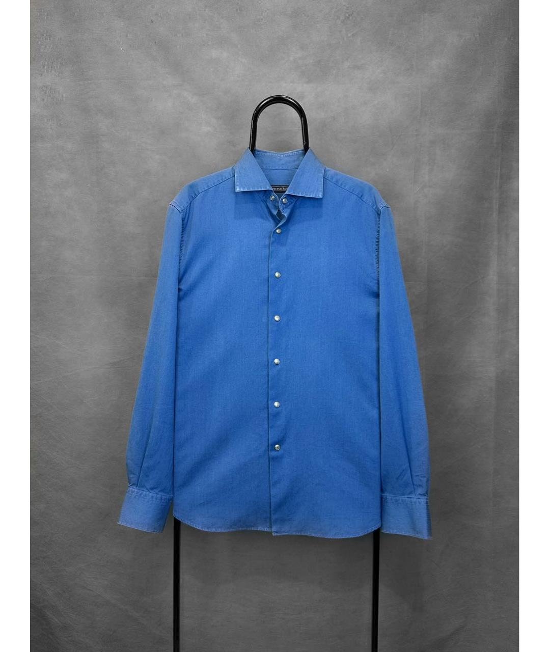 STEFANO RICCI Синяя хлопковая кэжуал рубашка, фото 9