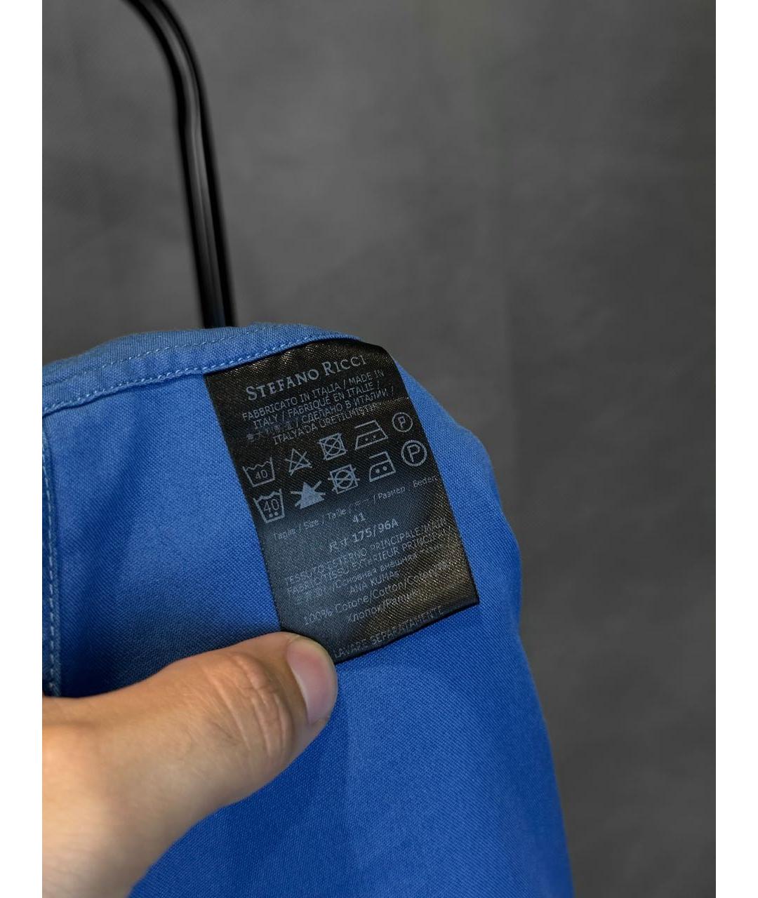 STEFANO RICCI Синяя хлопковая кэжуал рубашка, фото 7