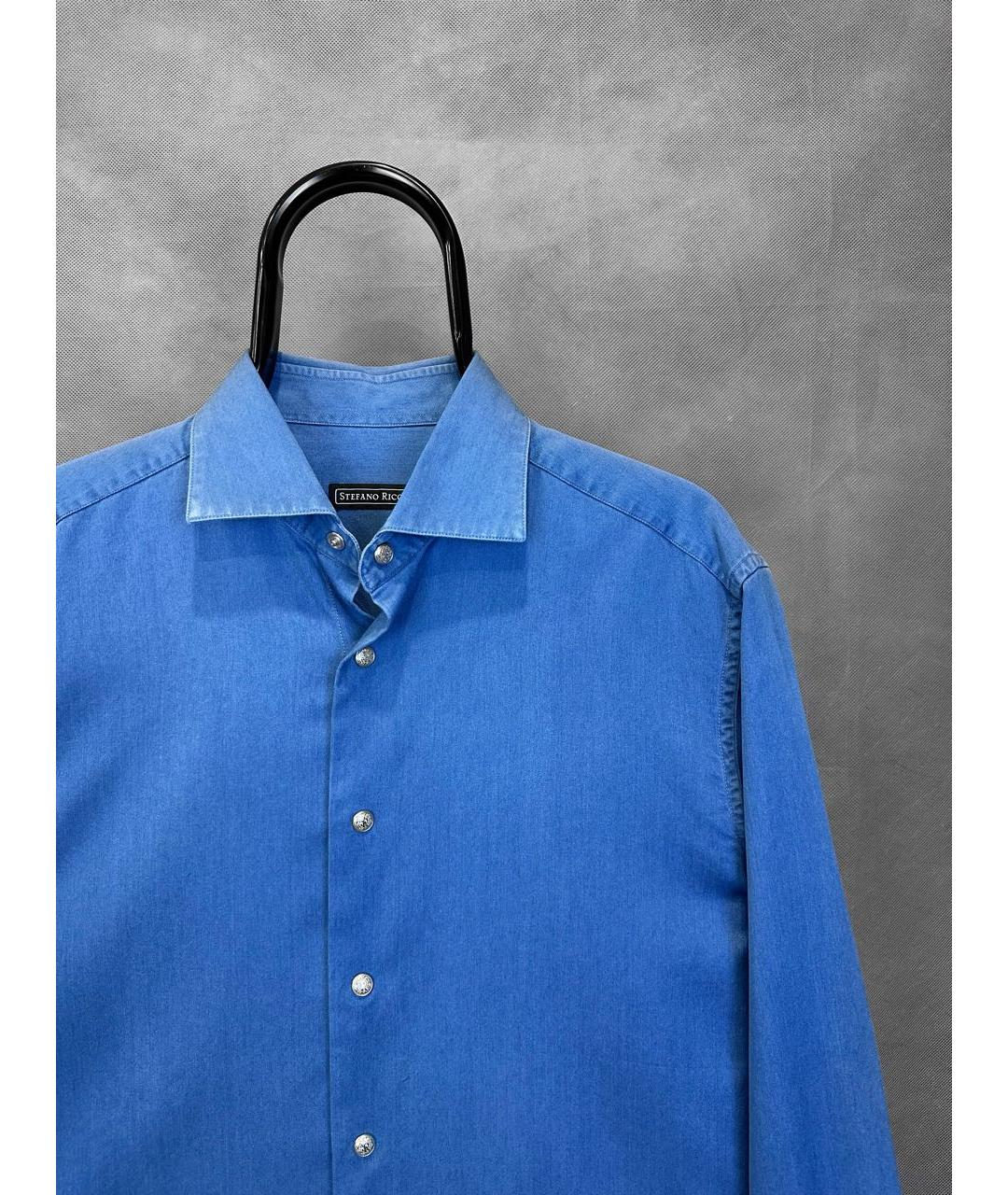STEFANO RICCI Синяя хлопковая кэжуал рубашка, фото 5