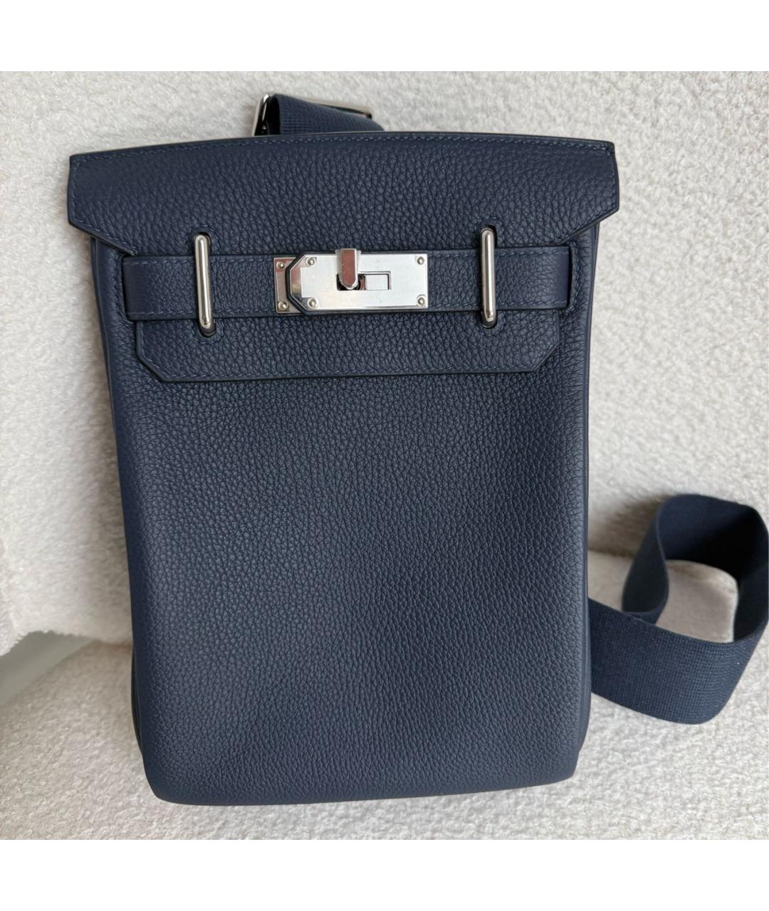 HERMES Темно-синяя кожаная сумка на плечо, фото 2