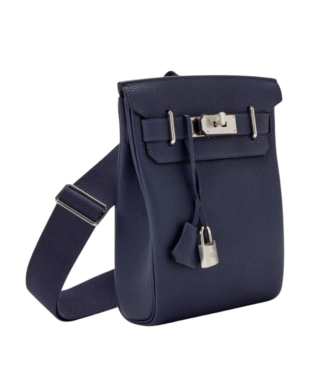 HERMES Темно-синяя кожаная сумка на плечо, фото 1