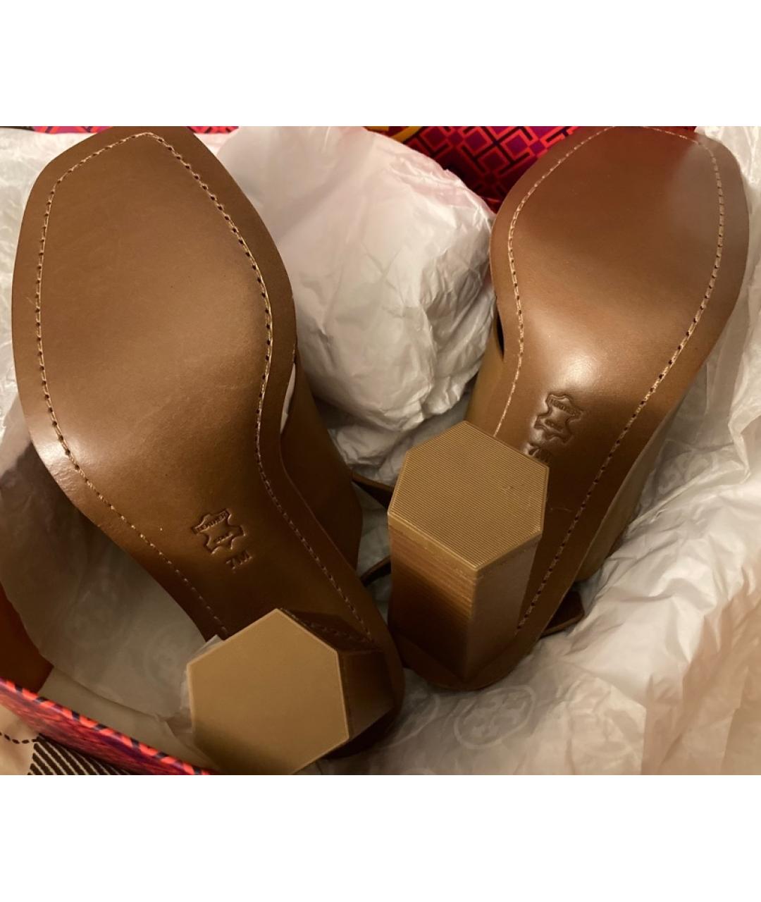 TORY BURCH Коричневые кожаные босоножки, фото 3