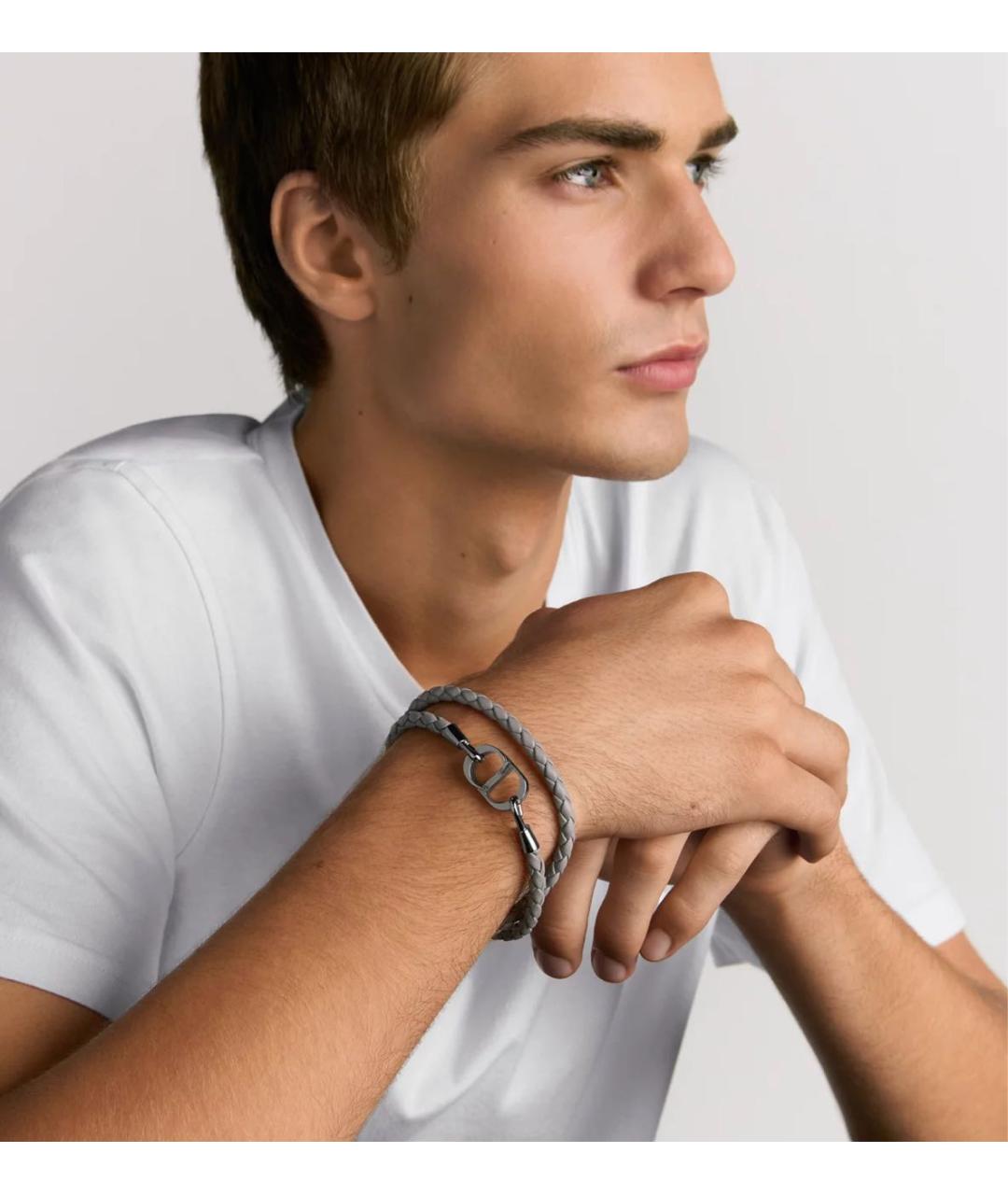 CHRISTIAN DIOR Серый кожаный браслет, фото 2