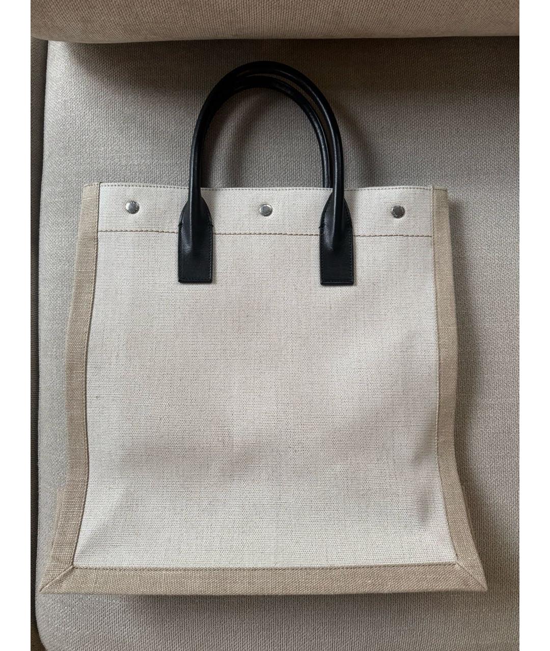 SAINT LAURENT Бежевая льняная сумка тоут, фото 5