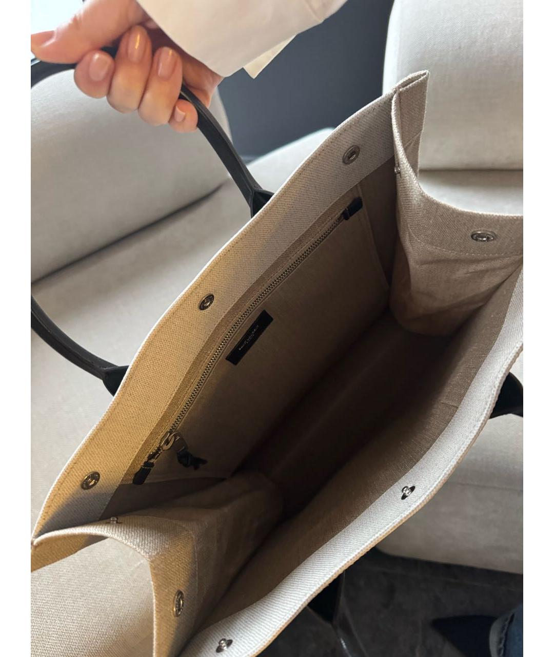 SAINT LAURENT Бежевая льняная сумка тоут, фото 4