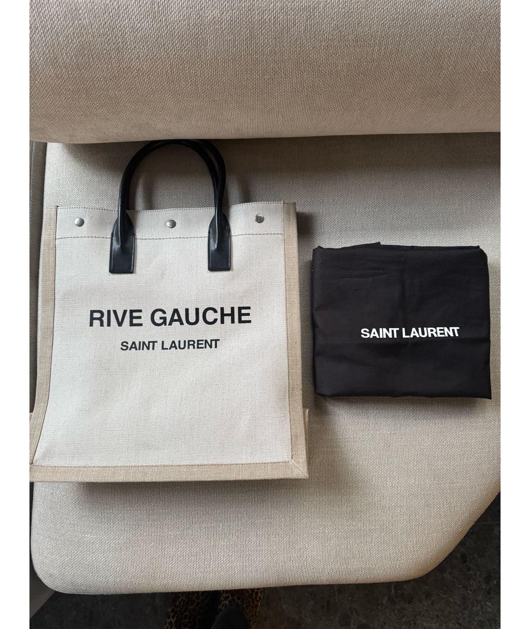 SAINT LAURENT Бежевая льняная сумка тоут, фото 6