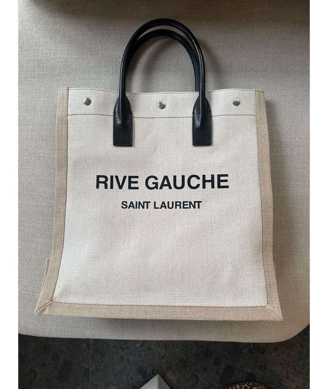 SAINT LAURENT Бежевая льняная сумка тоут, фото 7