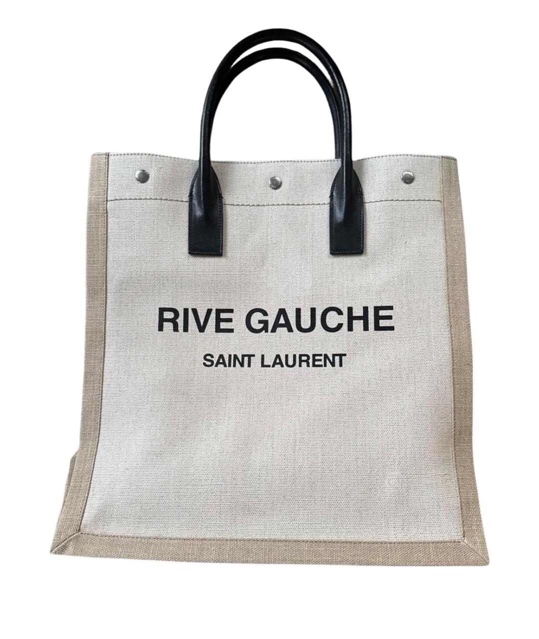 SAINT LAURENT Бежевая льняная сумка тоут, фото 1