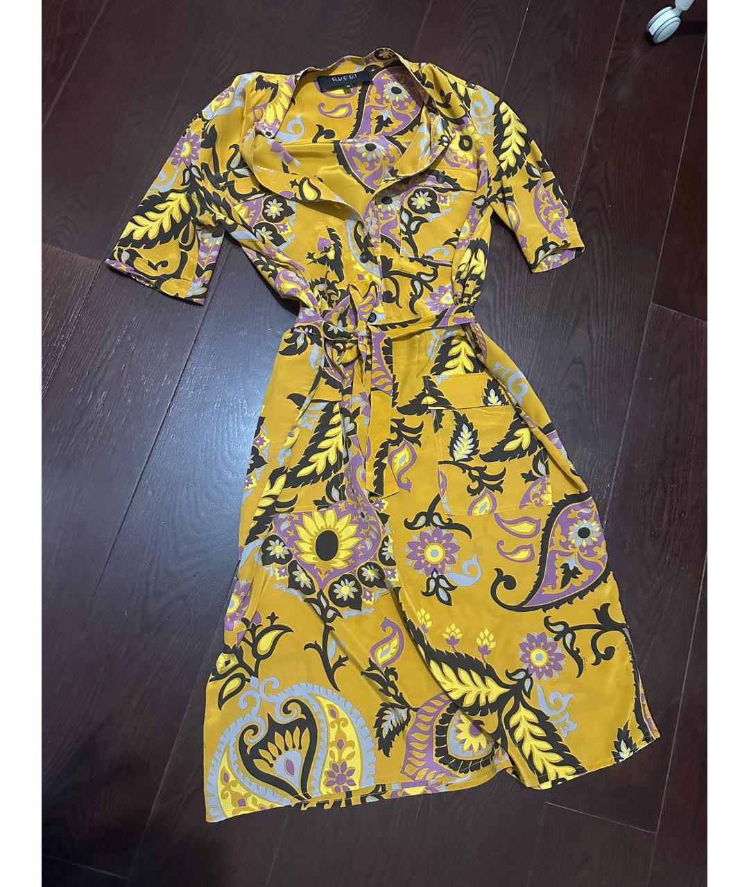 GUCCI Горчичное шелковое коктейльное платье, фото 5