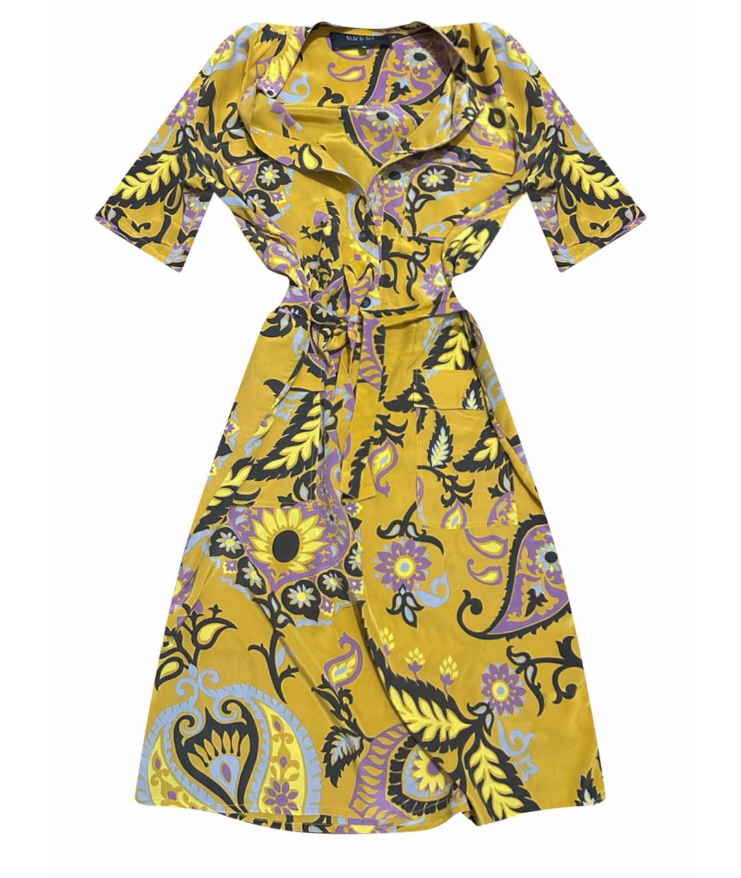 GUCCI Горчичное шелковое коктейльное платье, фото 1