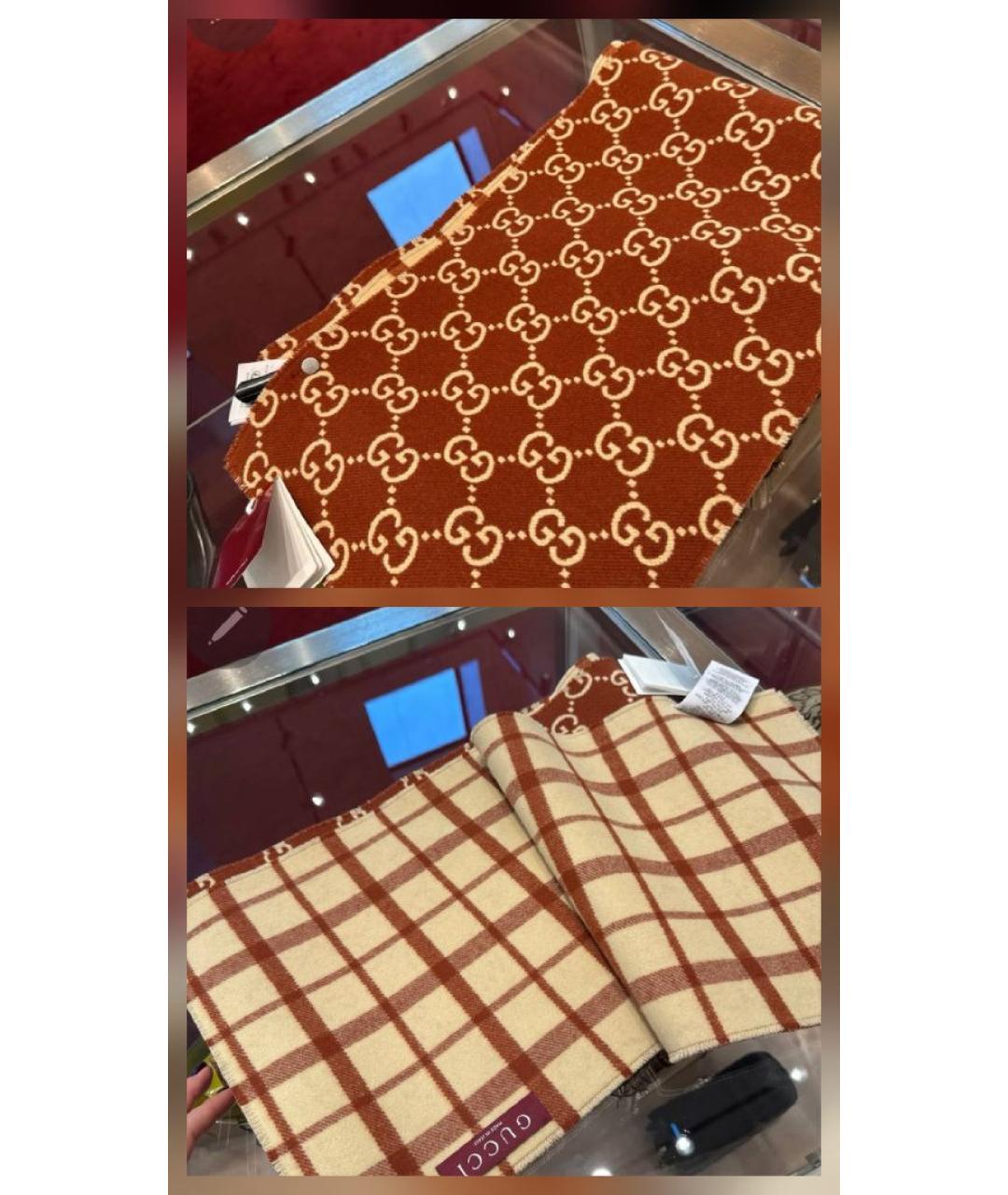 GUCCI Коричневый шерстяной шарф, фото 2