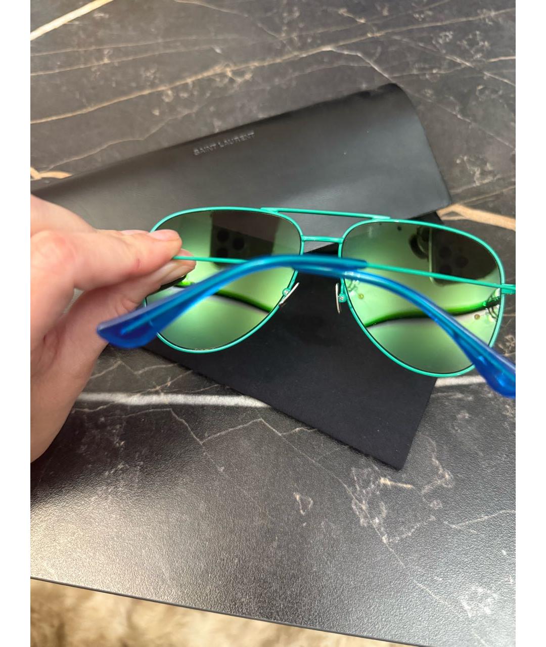 SAINT LAURENT Бирюзовые металлические солнцезащитные очки, фото 3