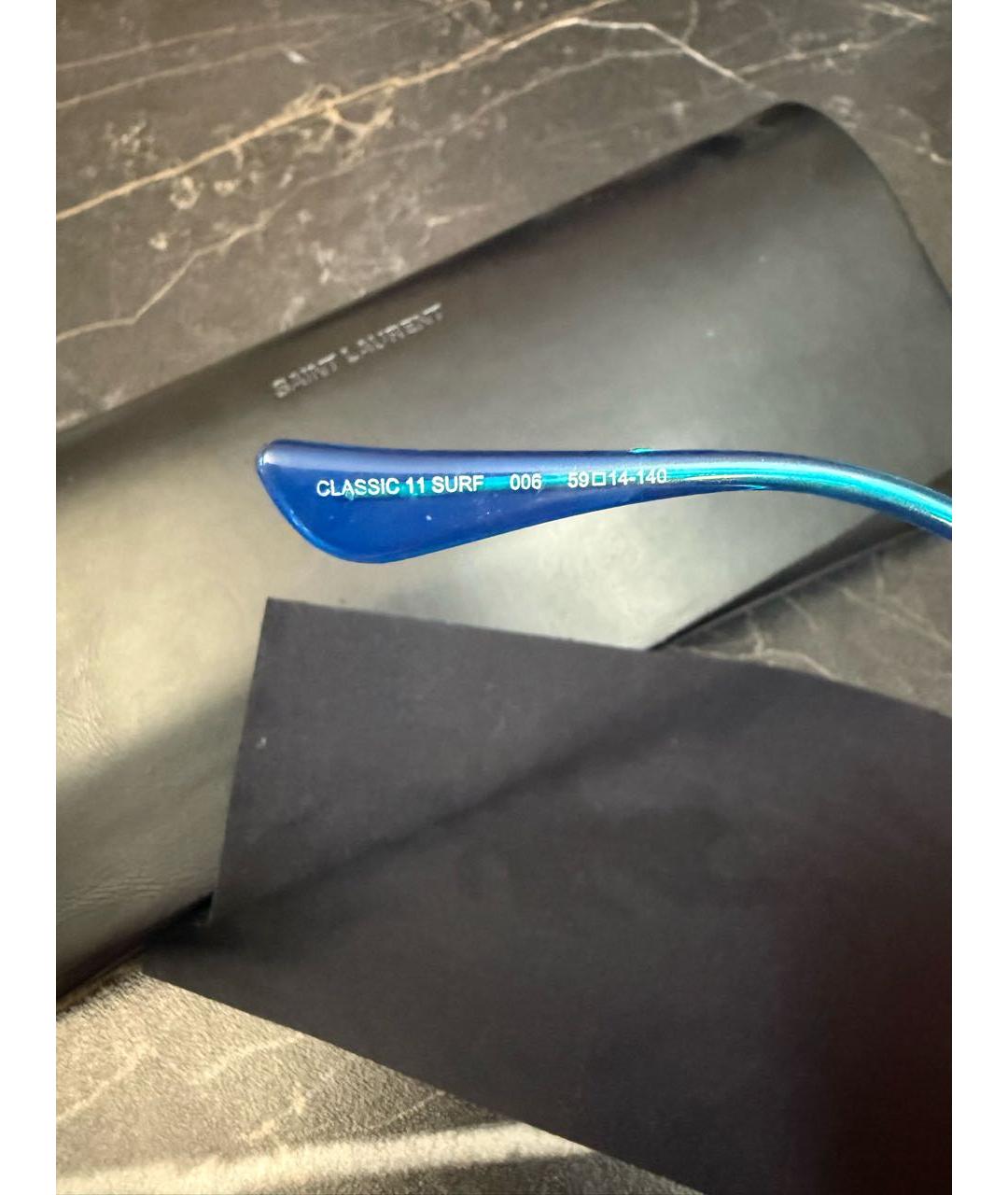 SAINT LAURENT Бирюзовые металлические солнцезащитные очки, фото 4