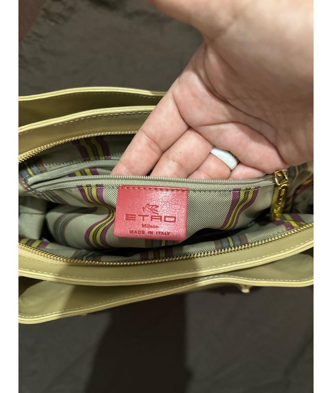 ETRO Бежевая кожаная сумка с короткими ручками, фото 4