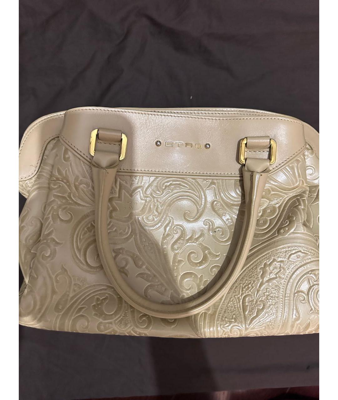 ETRO Бежевая кожаная сумка с короткими ручками, фото 5
