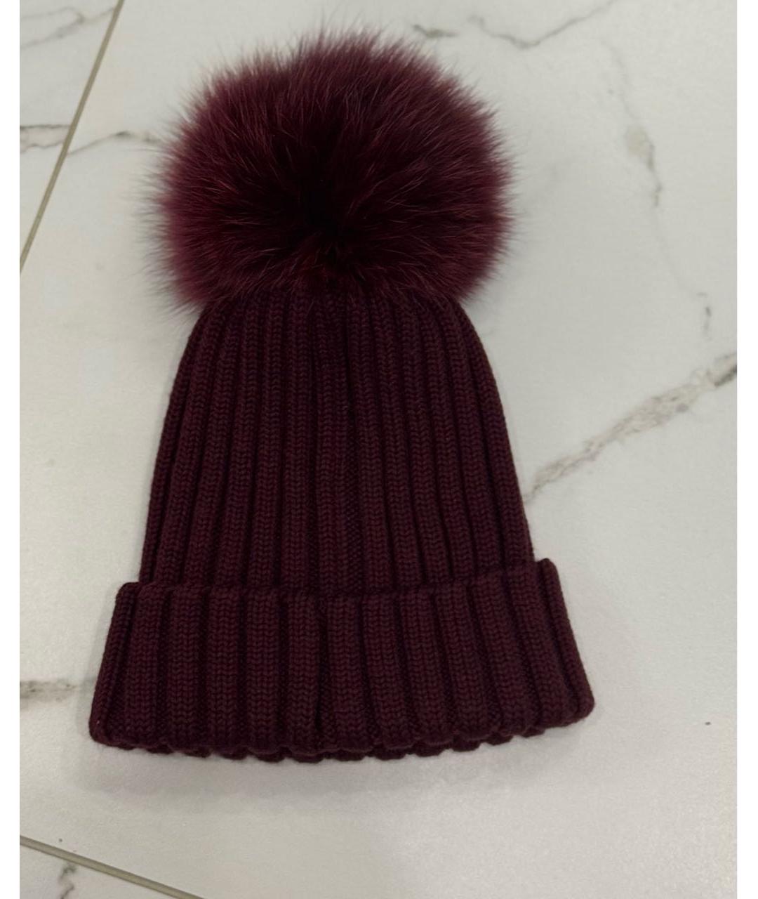 MONCLER Бордовая шерстяная шапка, фото 5