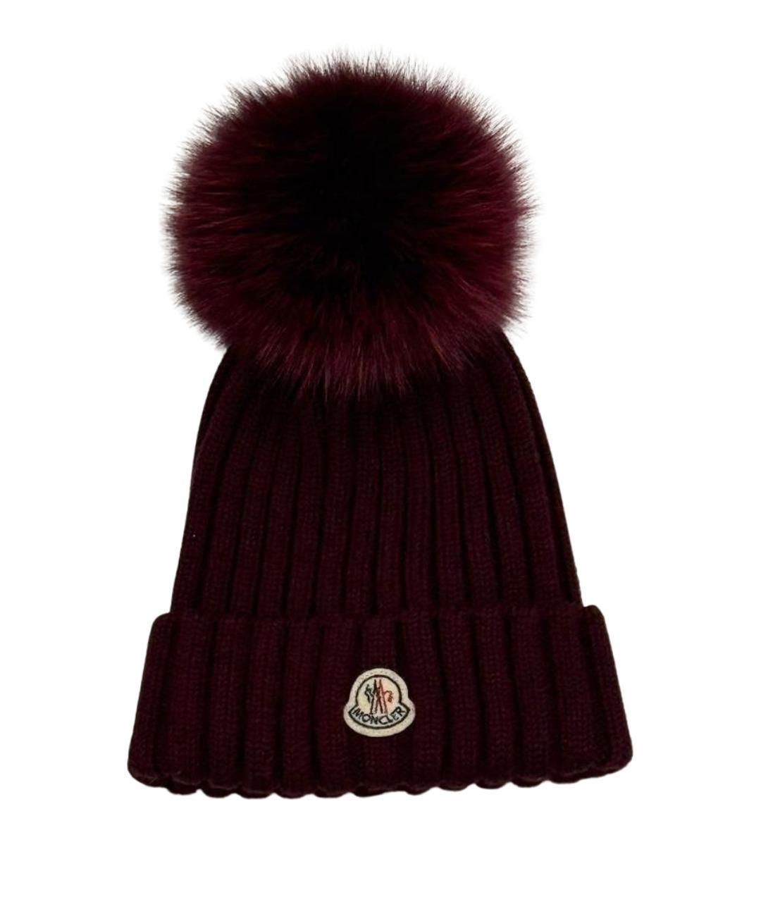 MONCLER Бордовая шерстяная шапка, фото 1