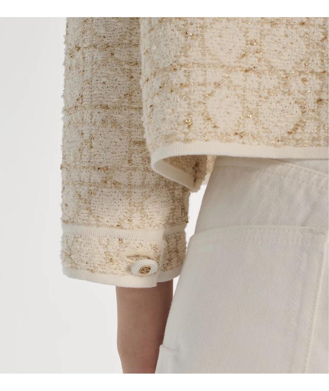 CHRISTIAN DIOR Бежевый твидовый жакет/пиджак, фото 4