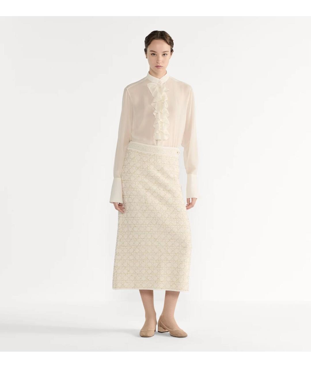 CHRISTIAN DIOR Бежевая твидовая юбка миди, фото 2