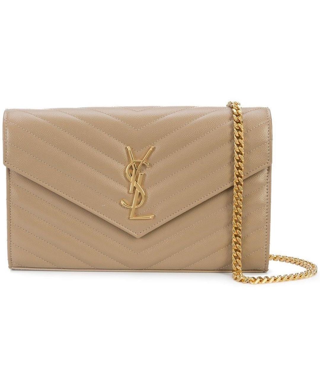 SAINT LAURENT Бежевая кожаная сумка через плечо, фото 7